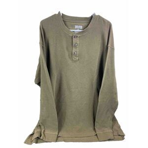 Duluth Trading Polo Mens Sz 2XL Henley Long‎ Sleeve Olive Green Shirt 1/4 Button